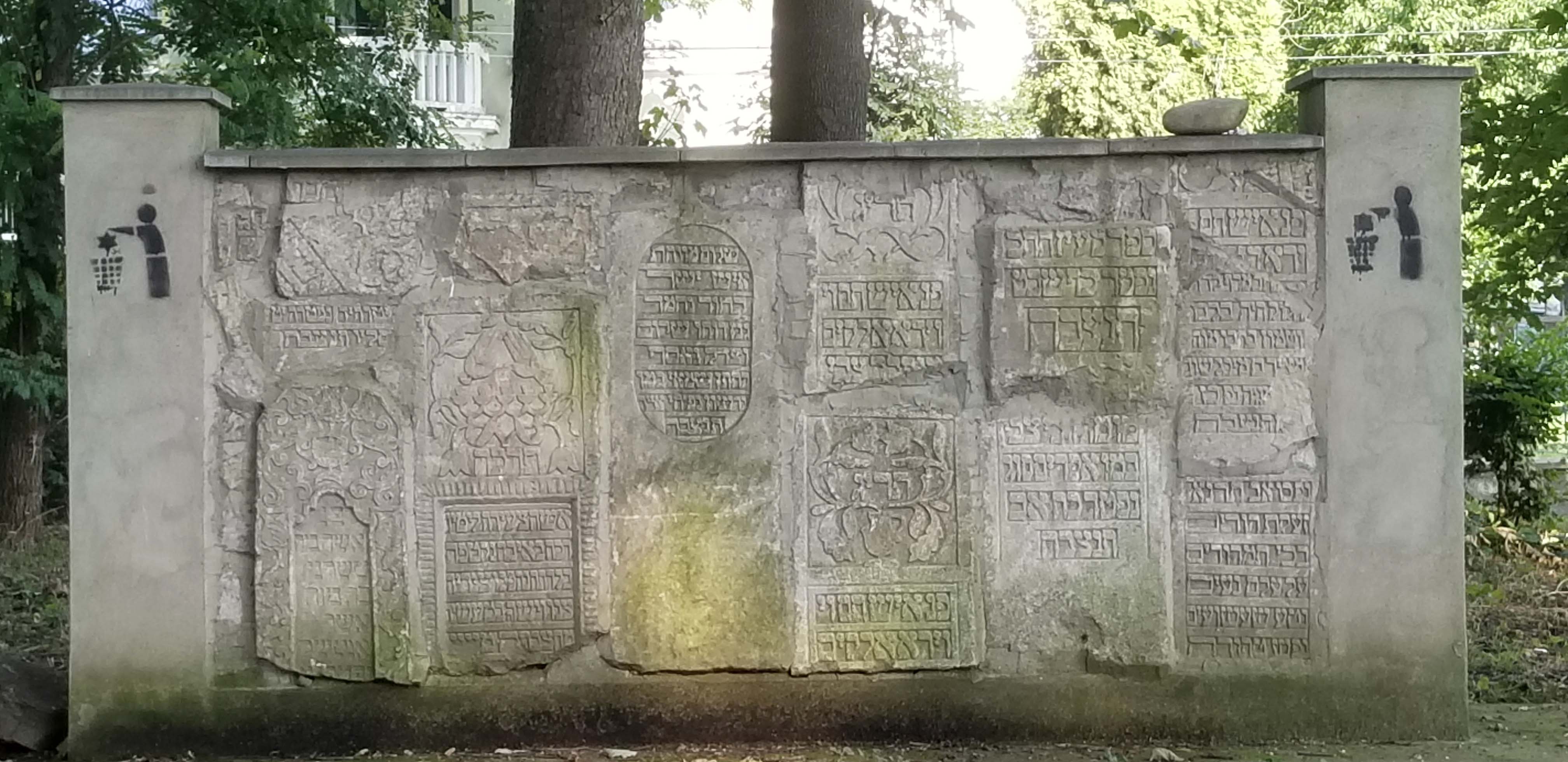 Memorial wall built of headstone