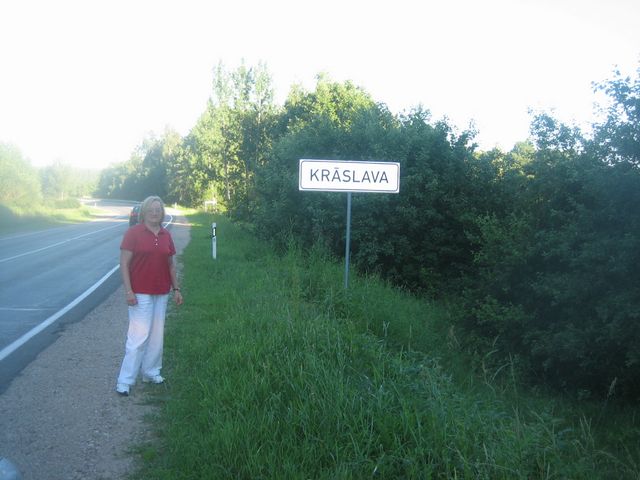 Ruth Kurtz in front of Kraslava
sign