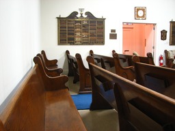 Pews, toward front door of shul