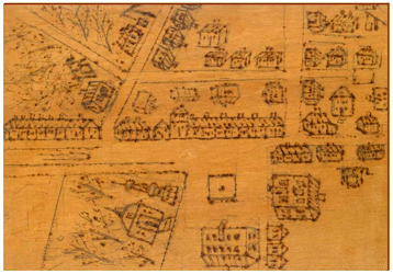 wood engraving of Trashkun town square