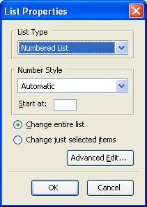 List
Properties Window