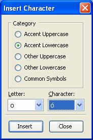Insert Character
window