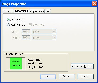 Dimensions tab