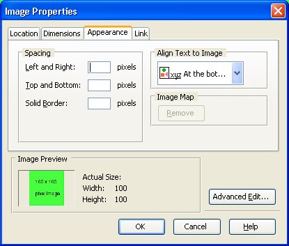 Appearance tab in image
      properties