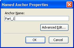 Named
Anchor Properties window