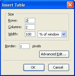 Insert table window