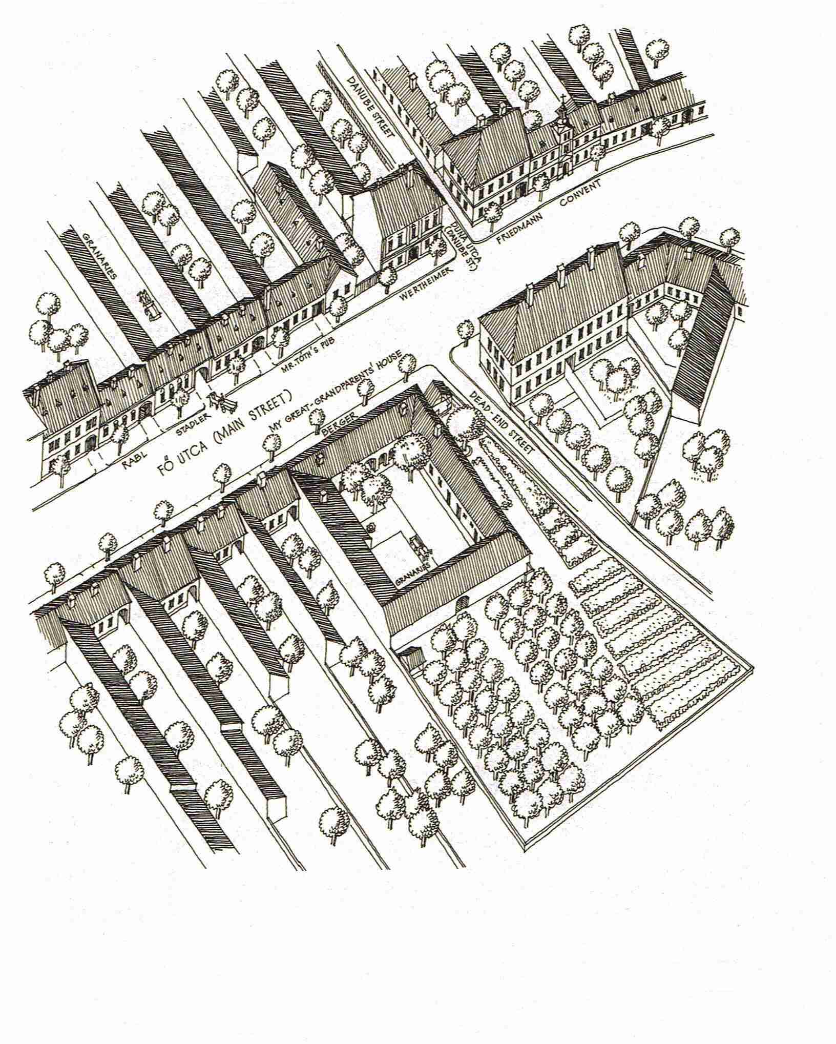 F Utca (Main Street), near Duna Utca (Danube Street). Please note this is the same area as shown in The \